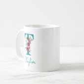 Buchstabe T Aquamarin rosa Kaffeetasse (Vorderseite Links)