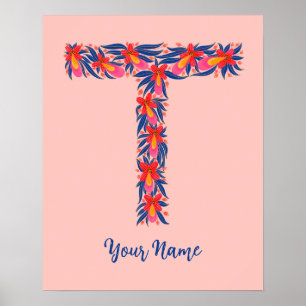Buchstabe T benutzerdefinierte florale Wandkunst Poster