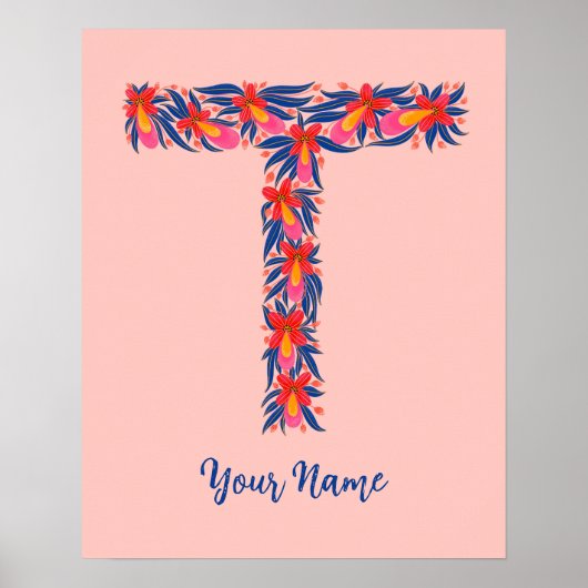 Buchstabe T benutzerdefinierte florale Wandkunst Poster (Vorne)