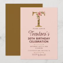 Buchstabe T Gold Monogramm Blush Rosa Rosen