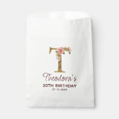Buchstabe T Gold Monogramm Blush Rosa Rosen Geschenktütchen (Vorderseite)
