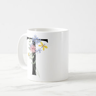 Buchstabe T mit Blumen Kaffeetasse