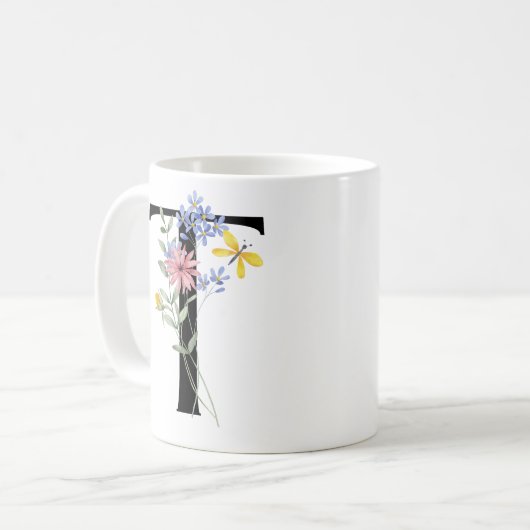 Buchstabe T mit Blumen Kaffeetasse (Vorderseite Links)