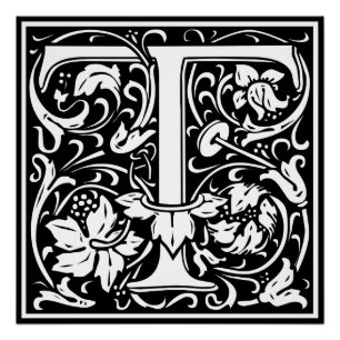 Buchstabe T Mittelalterliche Monogramm-Kunst Art N Poster