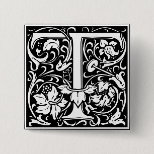 Buchstabe T Mittelalterliches Monogramm Vintage In Button