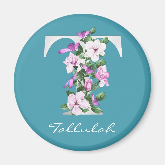 Buchstabe T | Name | Floral White Metallic Monogra Magnet (Vorne)
