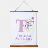 Buchstabe T plus Vorname mit Blumendesign Wandteppich Mit Holzrahmen (Vorderseite)