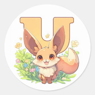 Buchstabe U Fantasy Anime Tier Runder Aufkleber