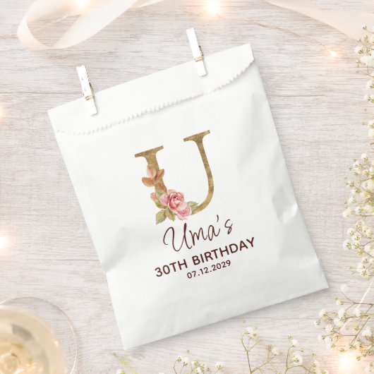 Buchstabe U Gold Monogramm Blush Rosa Rosen Geschenktütchen (Ausgeschnitten)