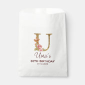 Buchstabe U Gold Monogramm Blush Rosa Rosen Geschenktütchen (Vorderseite)