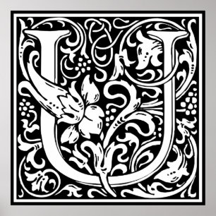 Buchstabe U Mittelalterliche Monogramm-Kunst im Ju Poster