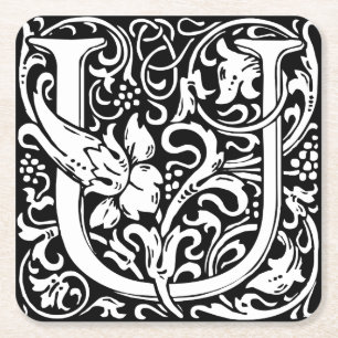 Buchstabe U Mittelalterliche Monogramm-Kunst im Ju Rechteckiger Pappuntersetzer