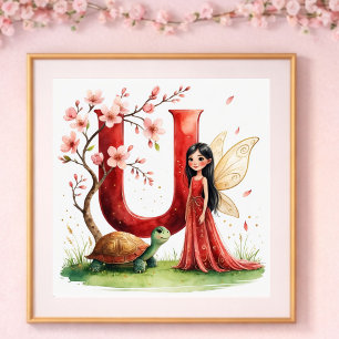 Buchstabe U Turtle Fairy Poster - Alphabet Kunst