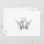 Buchstabe V Anfangsmonogramm mit Angel Wings & Hal Postkarte (Vorne/Hinten)