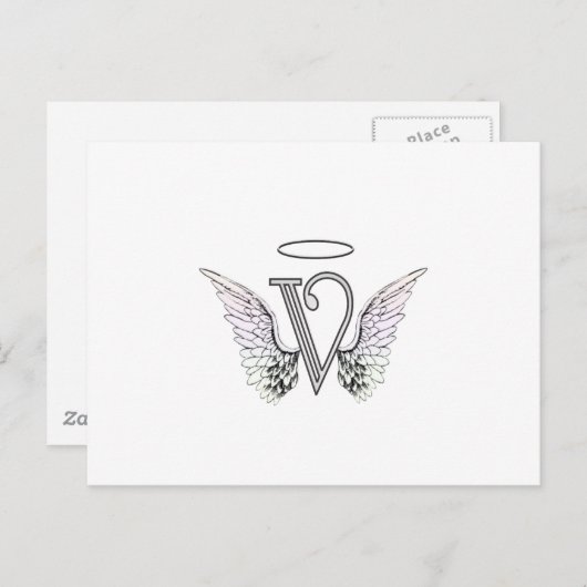Buchstabe V Anfangsmonogramm mit Angel Wings & Hal Postkarte (Vorne/Hinten)