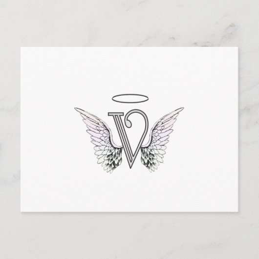 Buchstabe V Anfangsmonogramm mit Angel Wings & Hal Postkarte (Vorderseite)