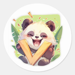 Buchstabe V Anime Panda Runder Aufkleber