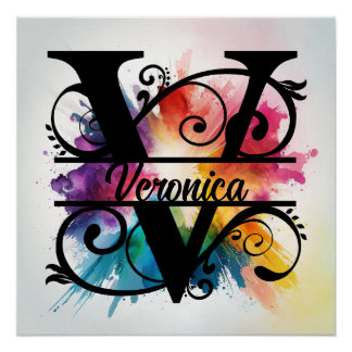 Buchstabe 'V', helle Regenbogenmonogramm, Name der Poster