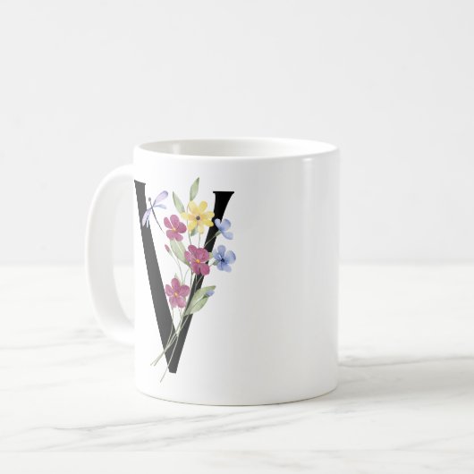 Buchstabe V mit Blumen Kaffeetasse (Vorderseite Links)