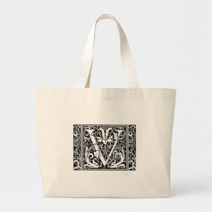 Buchstabe V Mittelalterliche Monogramm-Kunst Art N Jumbo Stoffbeutel