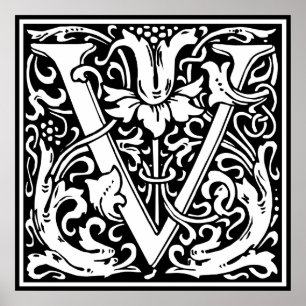 Buchstabe V Mittelalterliche Monogramm-Kunst Art N Poster