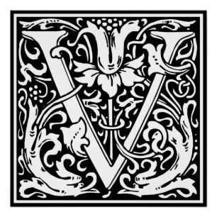 Buchstabe V Mittelalterliche Monogramm-Kunst Art N Poster