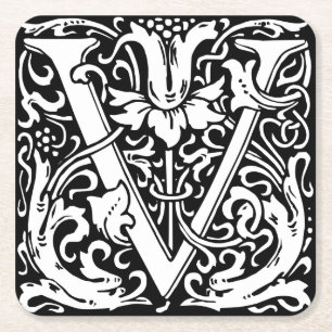 Buchstabe V Mittelalterliche Monogramm-Kunst Art N Rechteckiger Pappuntersetzer