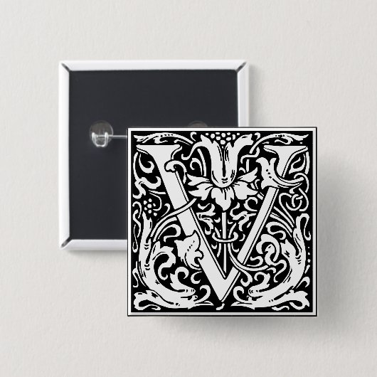 Buchstabe V Mittelalterliches Monogramm Jugendstil Button (Vorne & Hinten)