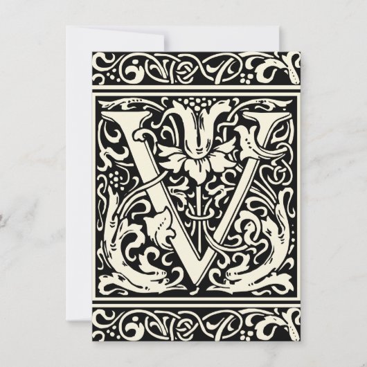 Buchstabe V Mittelalterliches Monogramm Jugendstil Einladung (Vorderseite)