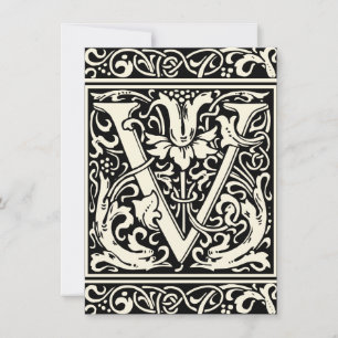 Buchstabe V Mittelalterliches Monogramm Jugendstil Einladung