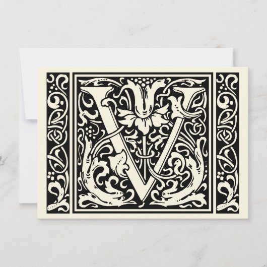 Buchstabe V Mittelalterliches Monogramm Jugendstil Einladung (Vorderseite)