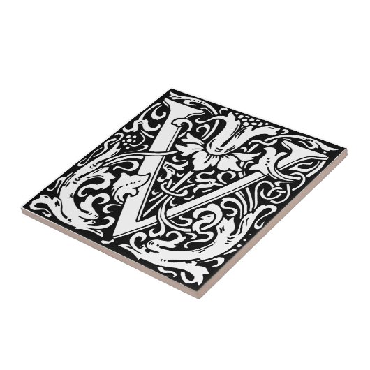 Buchstabe V Mittelalterliches Monogramm Jugendstil Fliese (Seite)