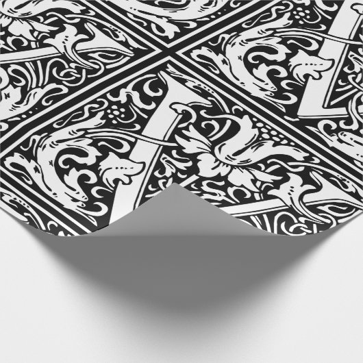 Buchstabe V Mittelalterliches Monogramm Jugendstil Geschenkpapier (Ecke)