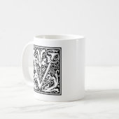 Buchstabe V Mittelalterliches Monogramm Jugendstil Kaffeetasse (Vorderseite Links)
