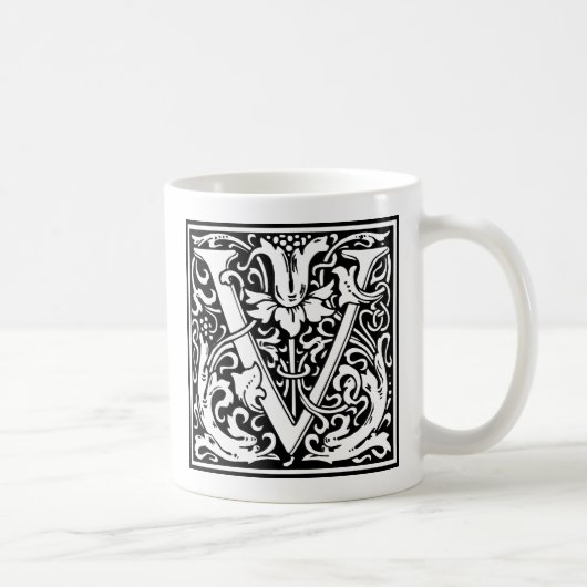 Buchstabe V Mittelalterliches Monogramm Jugendstil Kaffeetasse (Rechts)