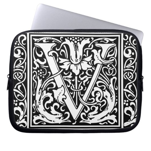 Buchstabe V Mittelalterliches Monogramm Jugendstil Laptopschutzhülle (Vorderseite)