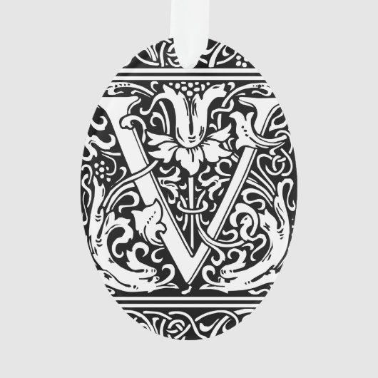 Buchstabe V Mittelalterliches Monogramm Jugendstil Ornament (Rückseite)