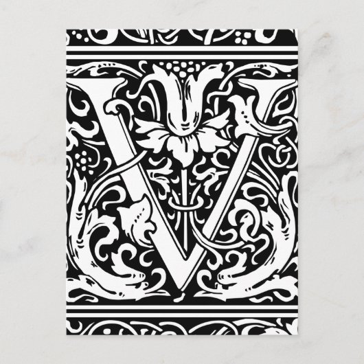 Buchstabe V Mittelalterliches Monogramm Jugendstil Postkarte (Vorderseite)