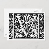 Buchstabe V Mittelalterliches Monogramm Jugendstil Postkarte (Vorne/Hinten)