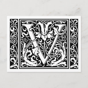 Buchstabe V Mittelalterliches Monogramm Jugendstil Postkarte
