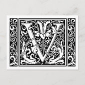 Buchstabe V Mittelalterliches Monogramm Jugendstil Postkarte (Vorderseite)
