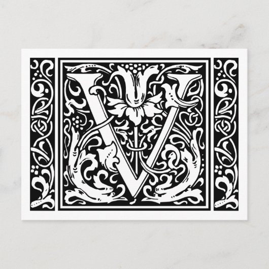 Buchstabe V Mittelalterliches Monogramm Jugendstil Postkarte (Vorderseite)