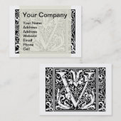 Buchstabe V Mittelalterliches Monogramm Jugendstil Visitenkarte (Vorne/Hinten)