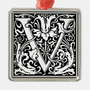 Buchstabe V Mittelalterliches Monogramm Vintage In Silbernes Ornament