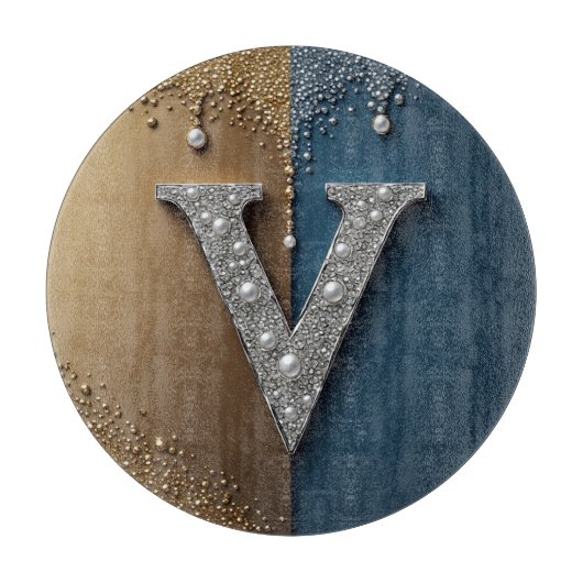 💎 Buchstabe V Monogramm Eleganter Luxus-Home-Stil Schneidebrett (Vorderseite)