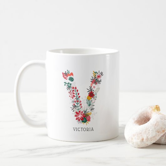 Buchstabe V | Monogramm-I-Tasse für den Blasenbrie Kaffeetasse (Mit Donut)