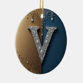 Buchstabe V Monogramm mit Diamanten Perlen Keramik Ornament (Rechts)