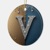 Buchstabe V Monogramm mit Diamanten Perlen Keramik Ornament (Links)
