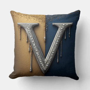 Buchstabe V Monogramm mit Diamanten Perlen Kissen