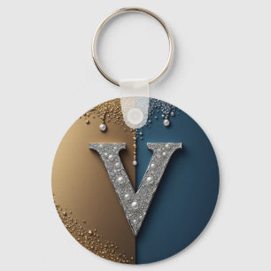 Buchstabe V Monogramm mit Diamanten Perlen Schlüsselanhänger